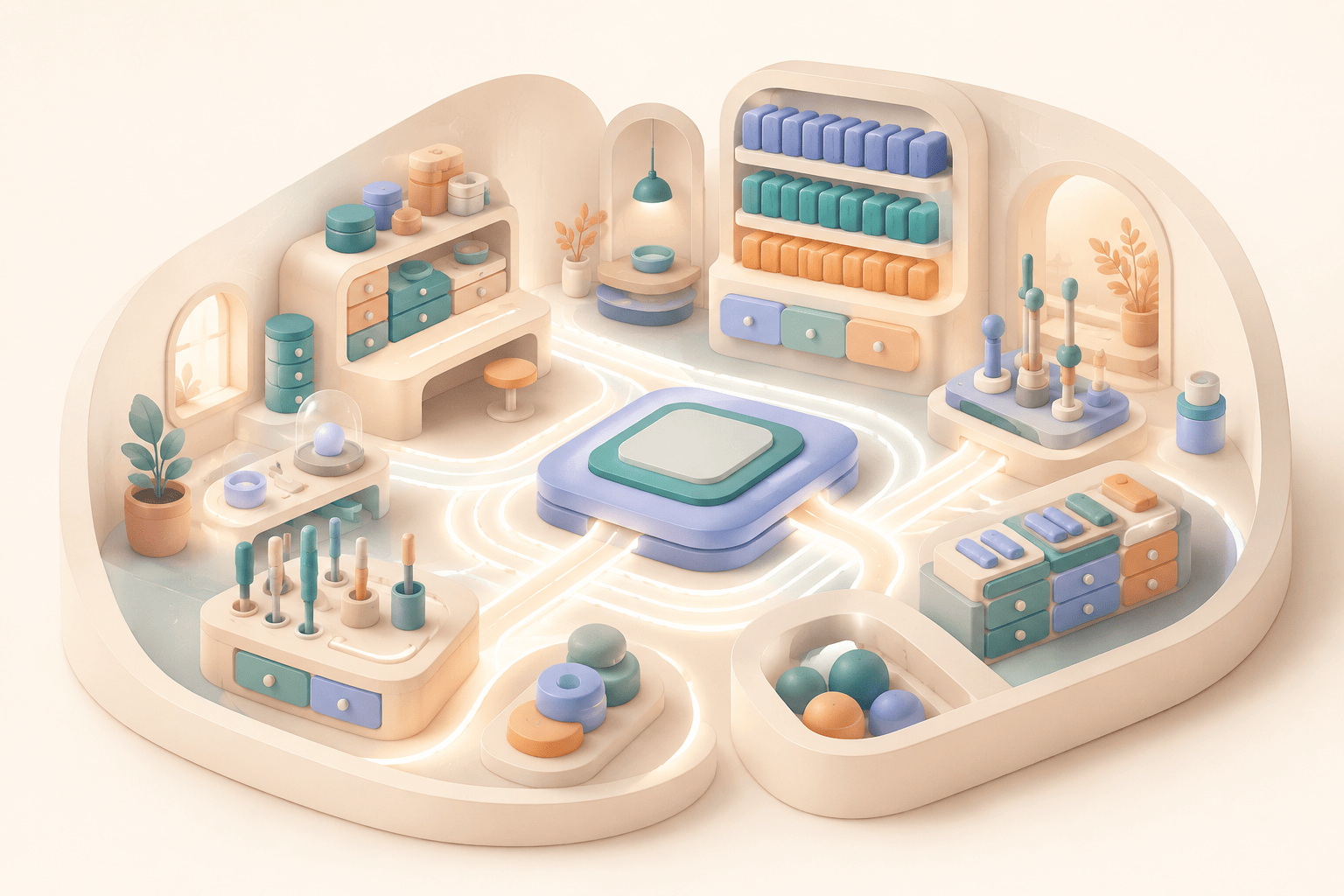 Illustration : Le processeur imaginé comme un atelier ordonné et chaleureux